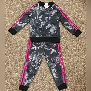 Adidas Floral Kids' Tracksuit in Black and Pink